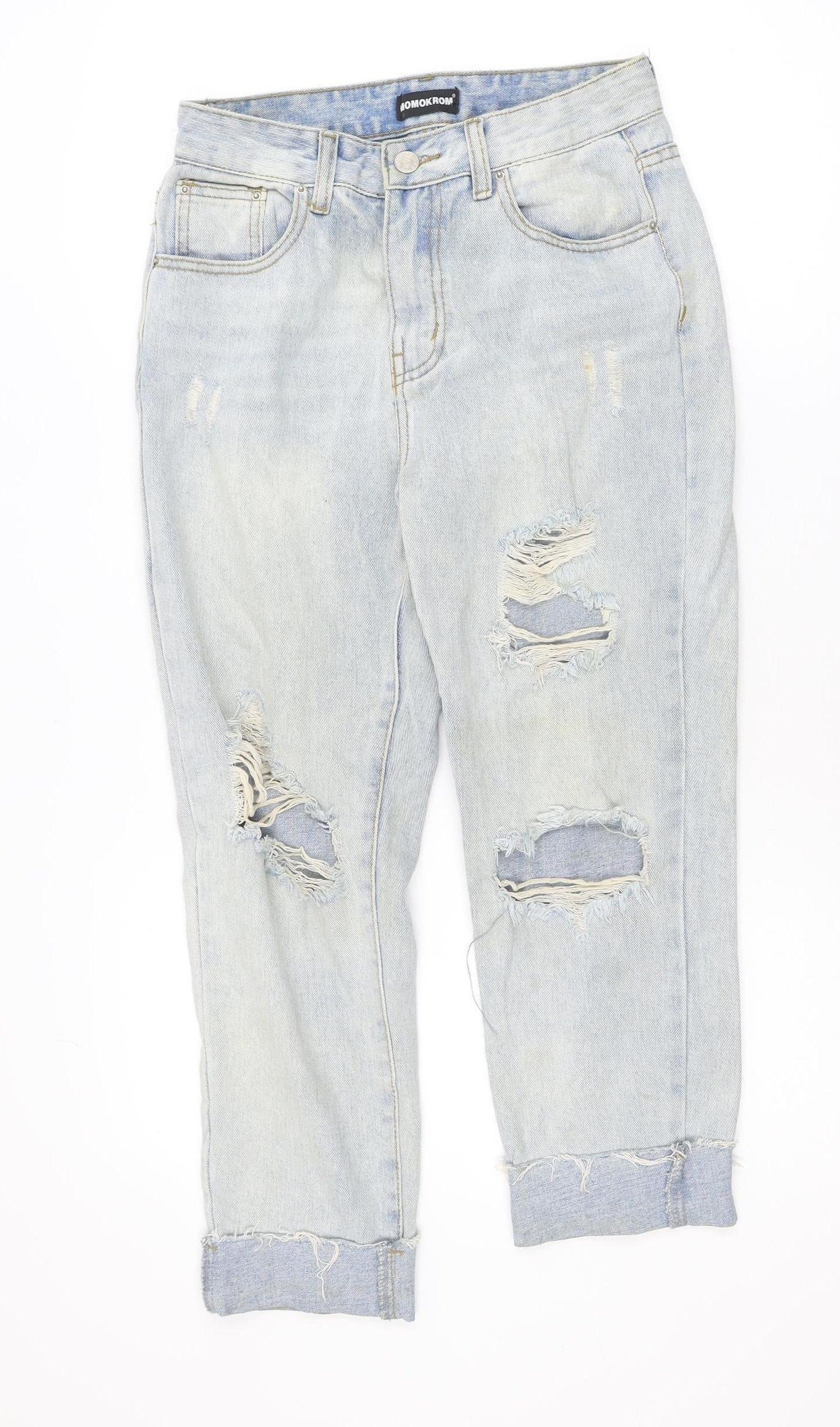 MOMOKROM Womens Blue Distressed Boyfriend Jeans Size 8