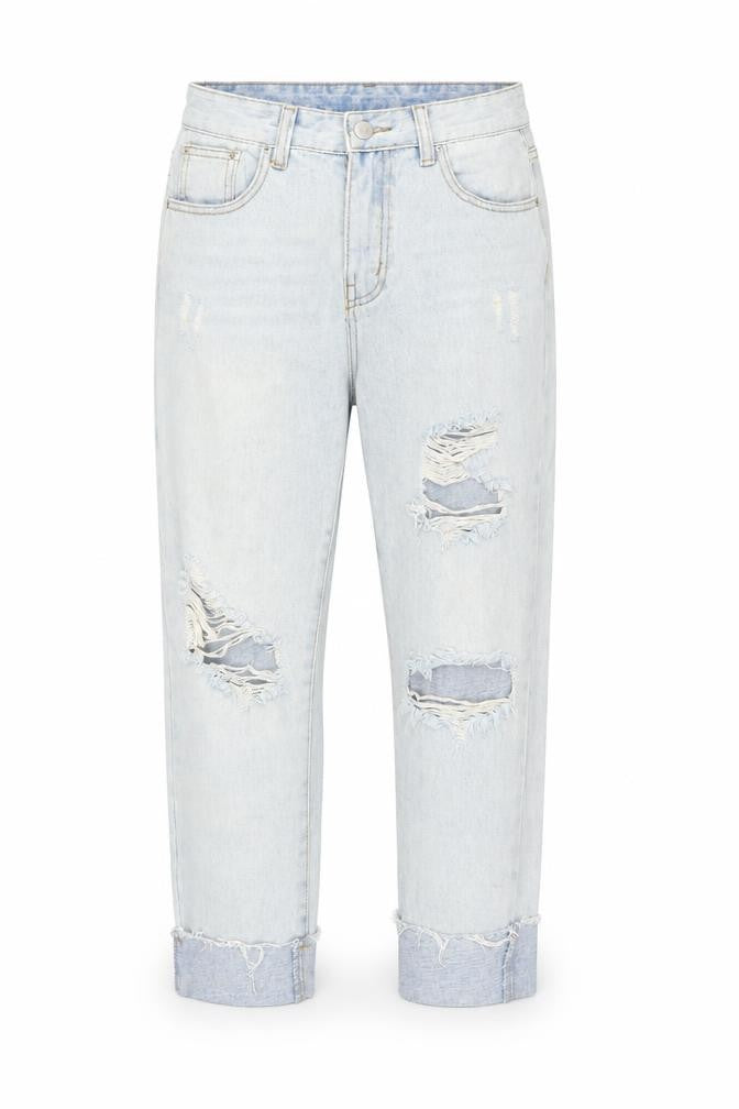 MOMOKROM Womens Blue Distressed Boyfriend Jeans Size 8