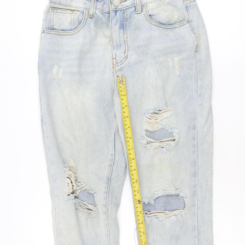 MOMOKROM Womens Blue Distressed Boyfriend Jeans Size 8