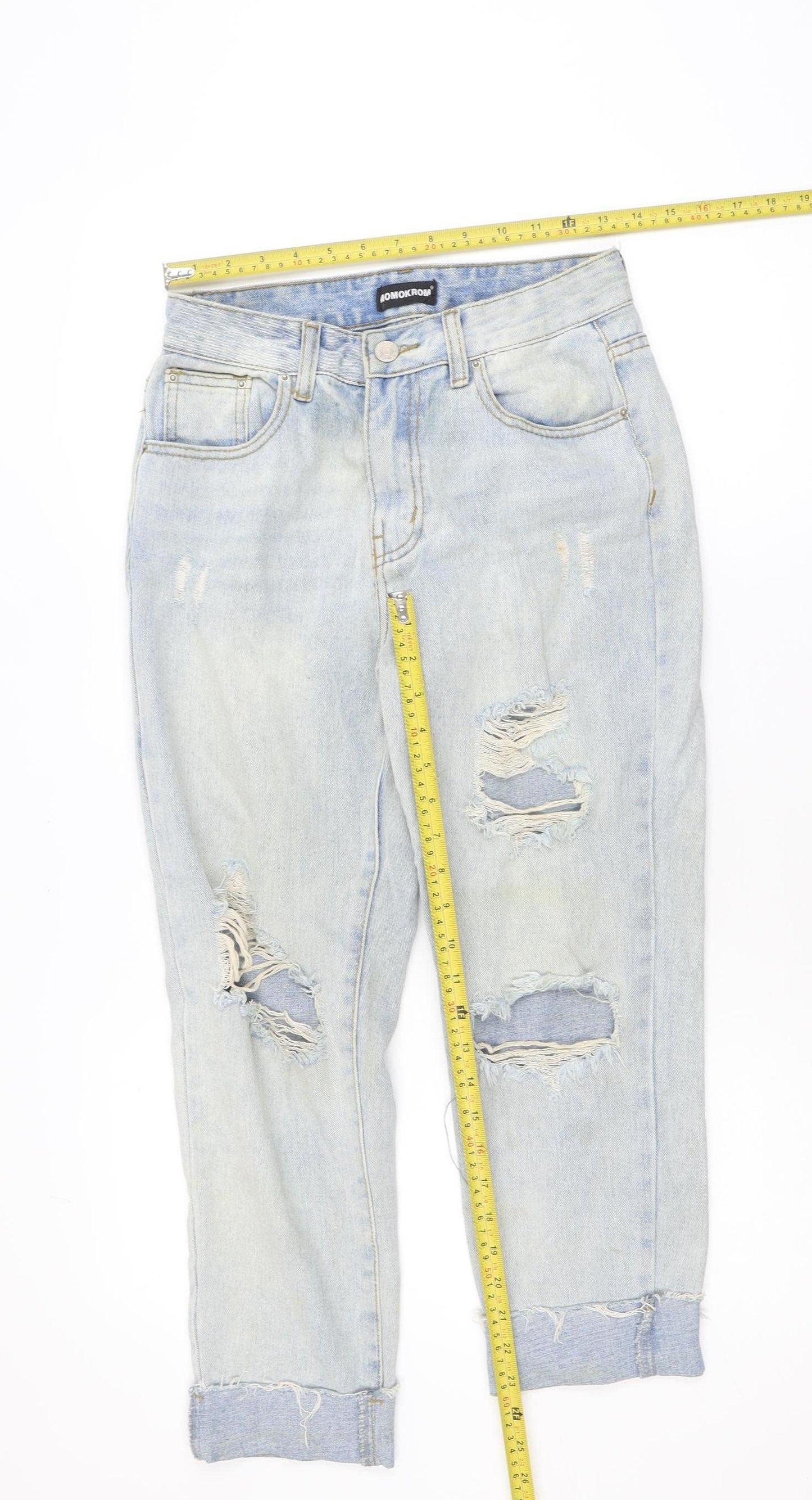 MOMOKROM Womens Blue Distressed Boyfriend Jeans Size 8