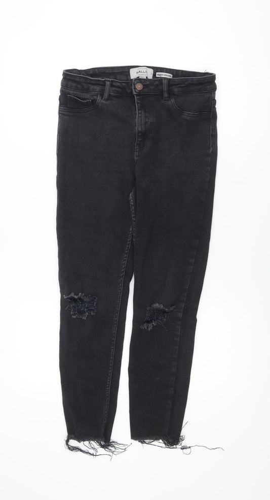 New Look Halli Women’s Black High Waist Skinny Jeans Size 12 Distressed Denim