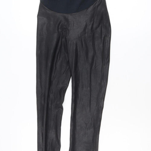 Spanx Women Black Faux Leather Ankle Leggings Size S High Rise