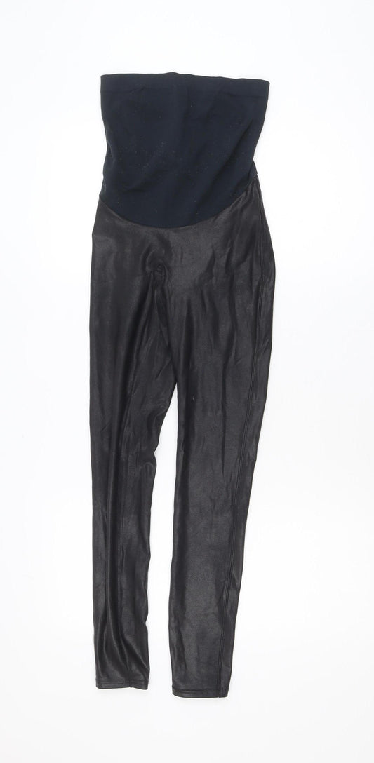 Spanx Women Black Faux Leather Ankle Leggings Size S High Rise