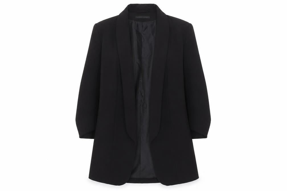 Front view of Pieces Women's Black XS Longline Blazer Jacket