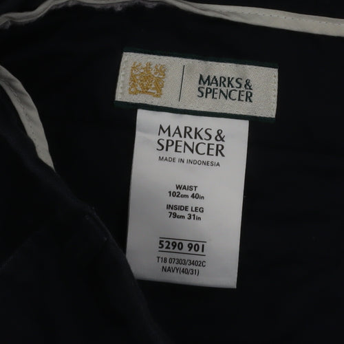 Marks and Spencer Men's Blue Chino Trousers 40x31 Regular Fit