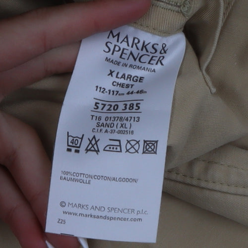 Marks and Spencer Blue Harbour Men's Beige Cotton Button-Up XL Casual Shirt