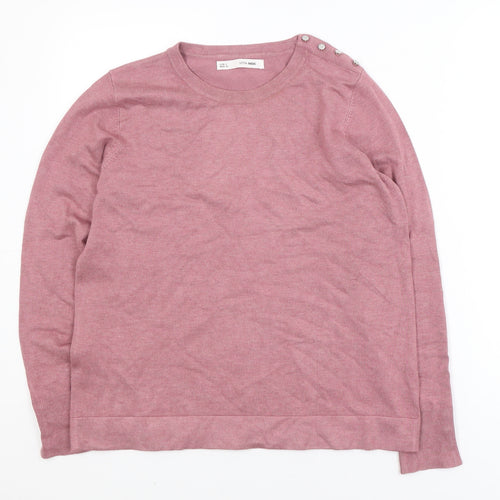 Sfera Women Pink Crew Neck Long Sleeve Button Jumper Size 14