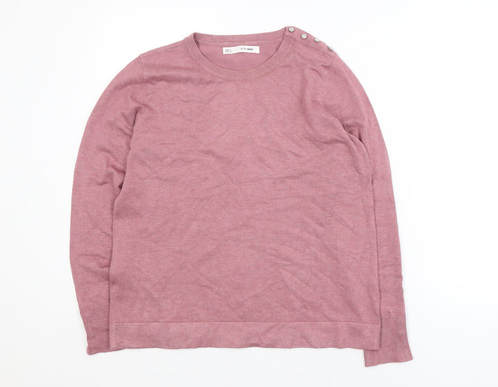 Sfera Women Pink Crew Neck Long Sleeve Button Jumper Size 14