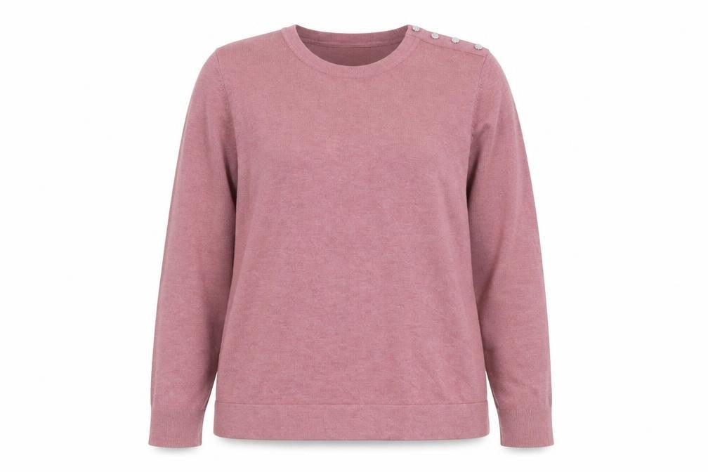 Front view of Sfera Women Pink Crew Neck Long Sleeve Button Jumper, size 14