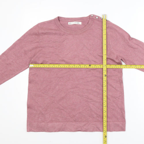 Sfera Women Pink Crew Neck Long Sleeve Button Jumper Size 14