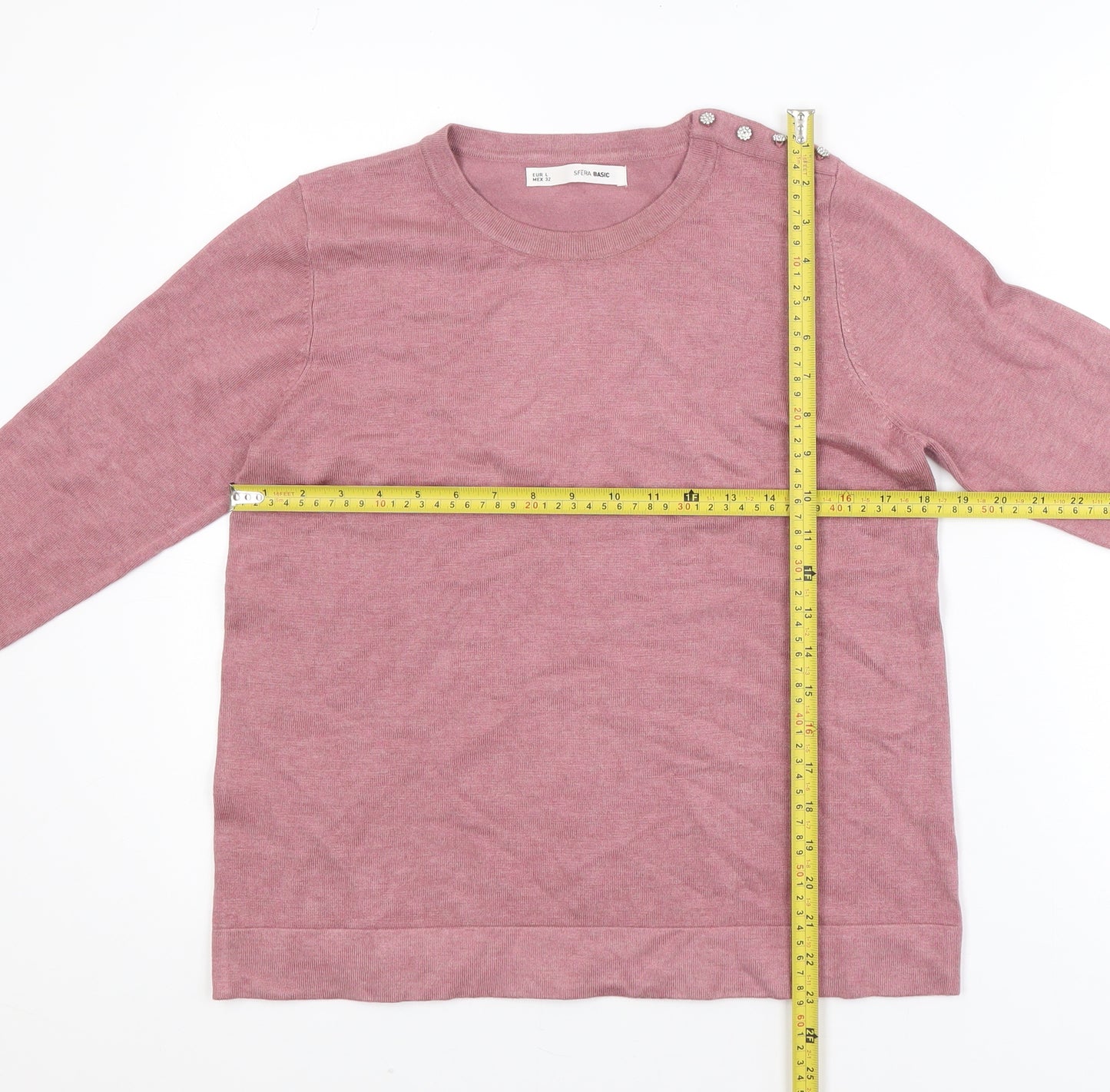 Sfera Women Pink Crew Neck Long Sleeve Button Jumper Size 14