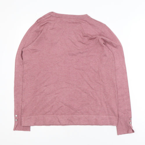 Sfera Women Pink Crew Neck Long Sleeve Button Jumper Size 14