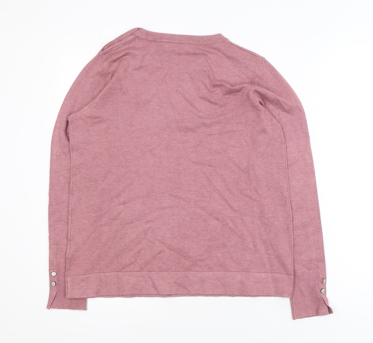 Sfera Women Pink Crew Neck Long Sleeve Button Jumper Size 14