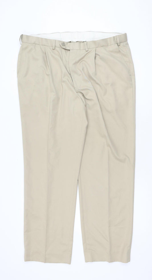 Marks and Spencer Men's Beige Travel Chino Trousers 40W 31L Regular Fit