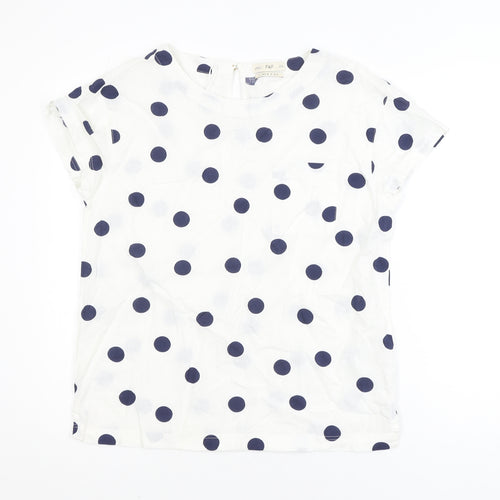 F&F Women’s White Polka Dot Linen Blend Short Sleeve Blouse Size 8