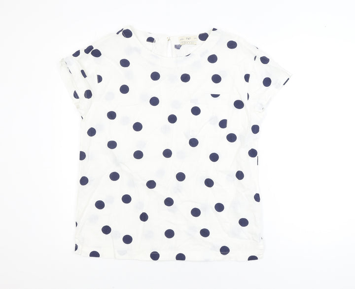 F&F Women’s White Polka Dot Linen Blend Short Sleeve Blouse Size 8