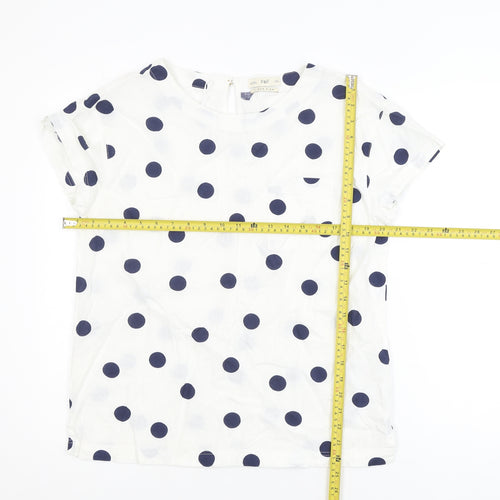 F&F Women’s White Polka Dot Linen Blend Short Sleeve Blouse Size 8