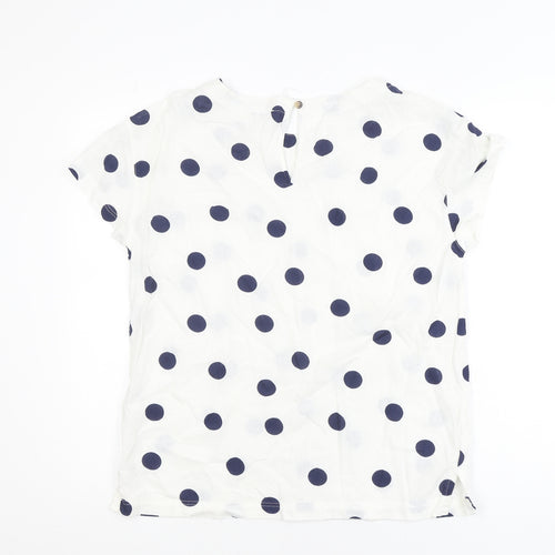 F&F Women’s White Polka Dot Linen Blend Short Sleeve Blouse Size 8