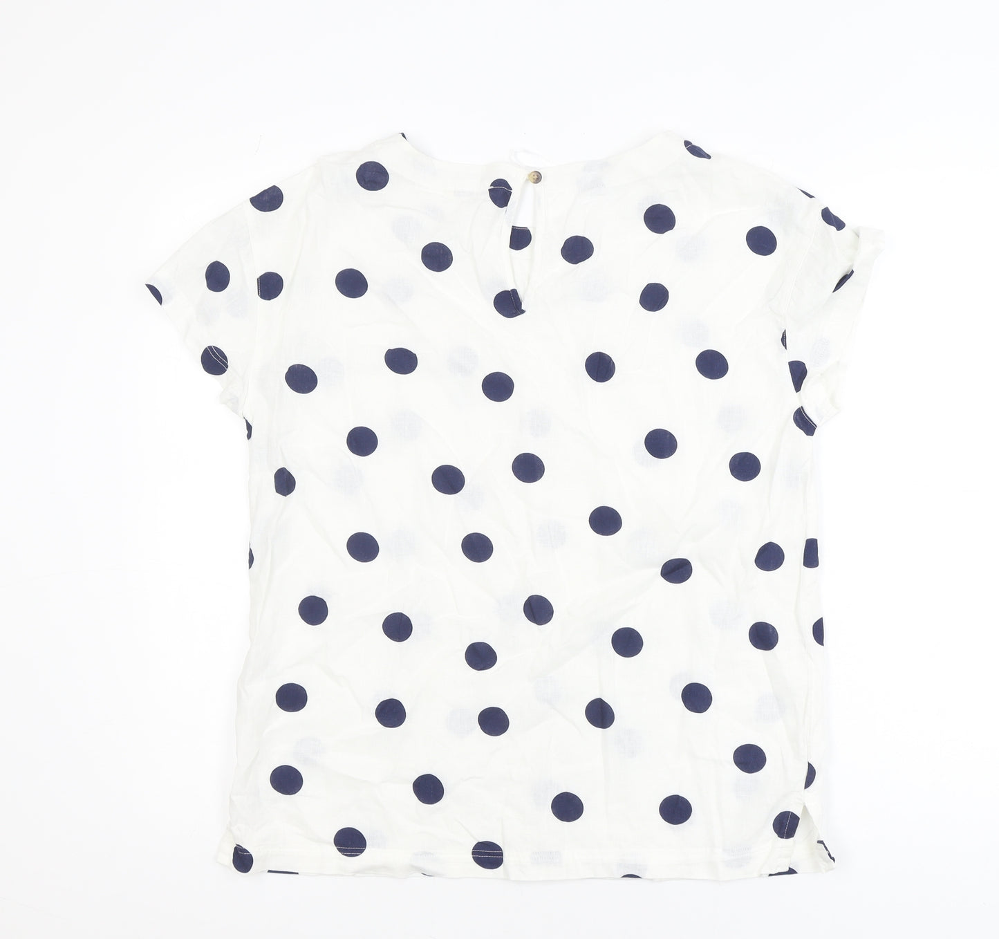 F&F Women’s White Polka Dot Linen Blend Short Sleeve Blouse Size 8