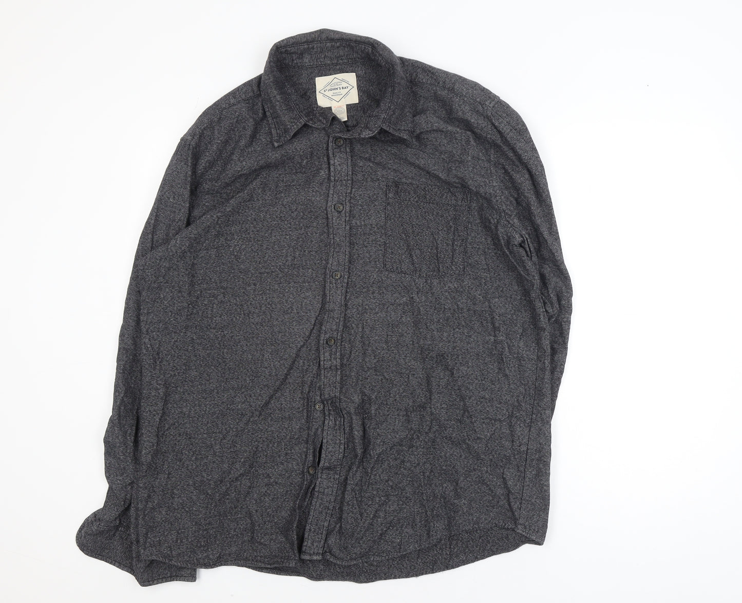 St John's Bay Men's Grey Cotton Long Sleeve Flannel Shirt Size L