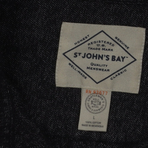 St John's Bay Men's Grey Cotton Long Sleeve Flannel Shirt Size L