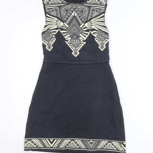 Oasis Women Black Geometric Sleeveless Shift Dress Size 8