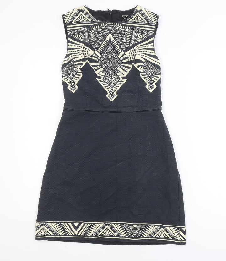 Oasis Women Black Geometric Sleeveless Shift Dress Size 8