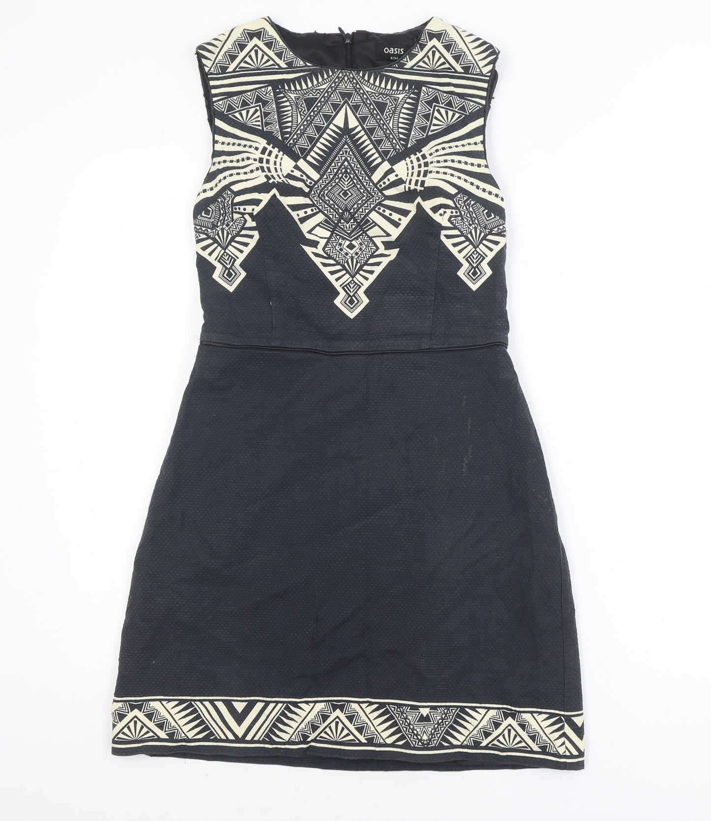 Oasis Women Black Geometric Sleeveless Shift Dress Size 8