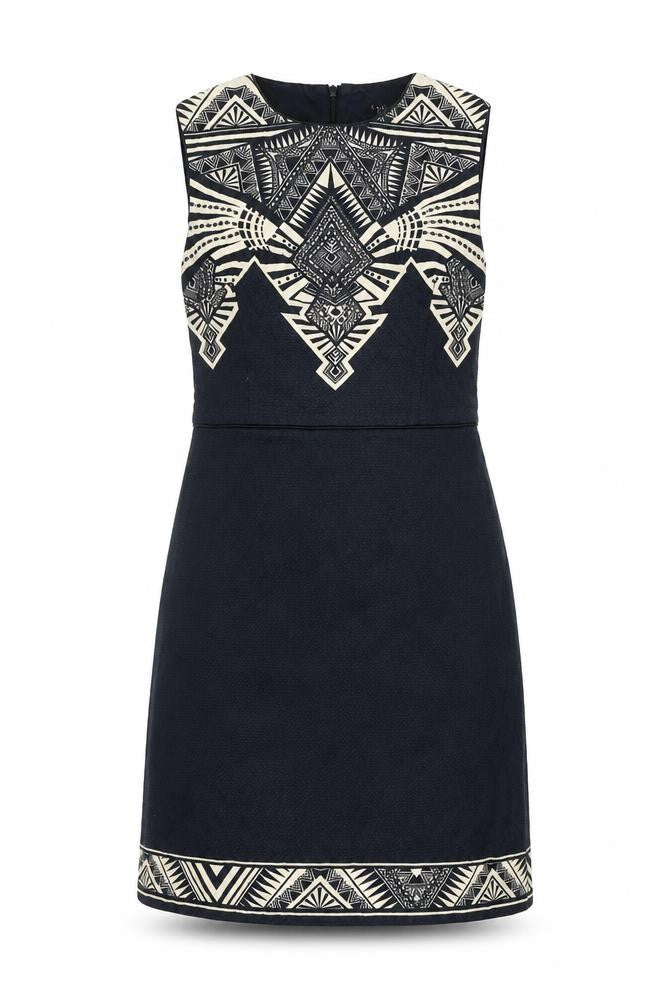 Oasis Women Black Geometric Sleeveless Shift Dress Size 8