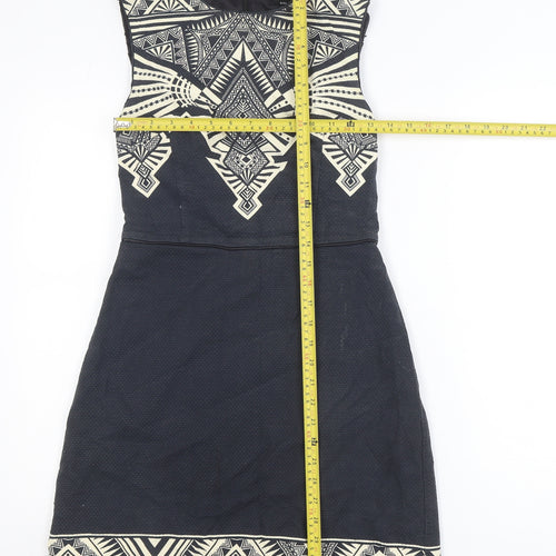 Oasis Women Black Geometric Sleeveless Shift Dress Size 8