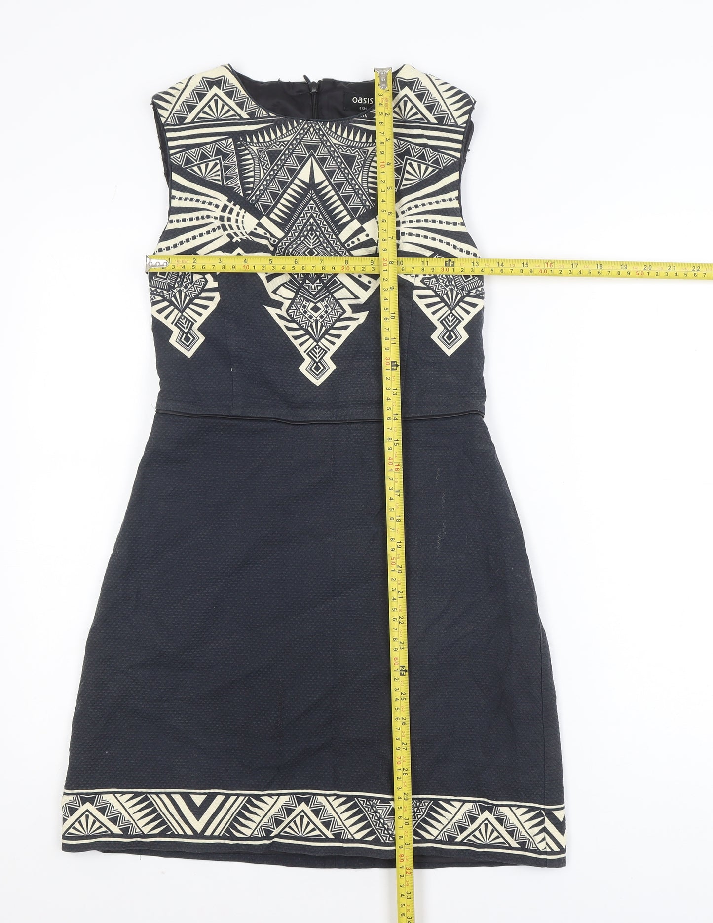 Oasis Women Black Geometric Sleeveless Shift Dress Size 8