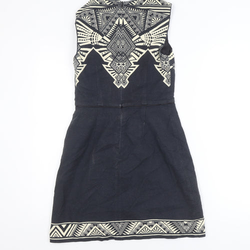 Oasis Women Black Geometric Sleeveless Shift Dress Size 8