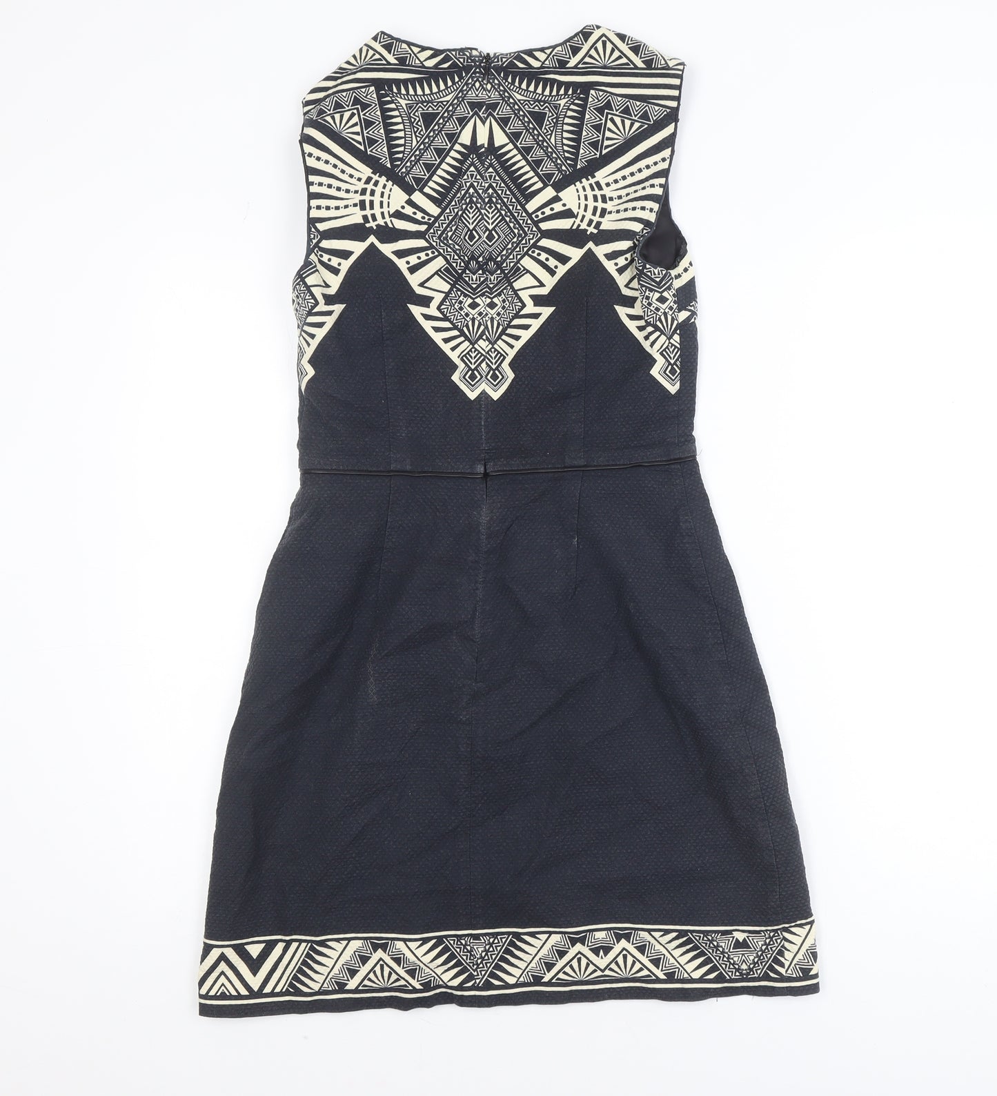 Oasis Women Black Geometric Sleeveless Shift Dress Size 8