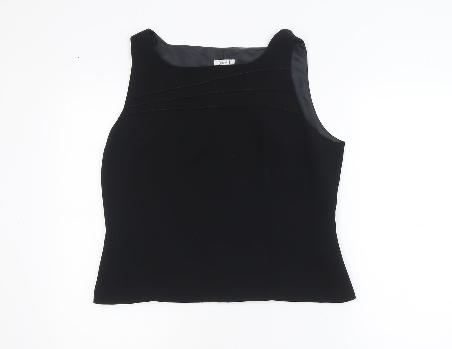Lady H Women Black Sleeveless Basic Polyester Blouse Size 16