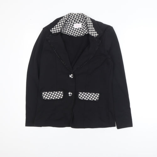 Libra Women's Black Houndstooth Trim Two-Button Blazer Size S