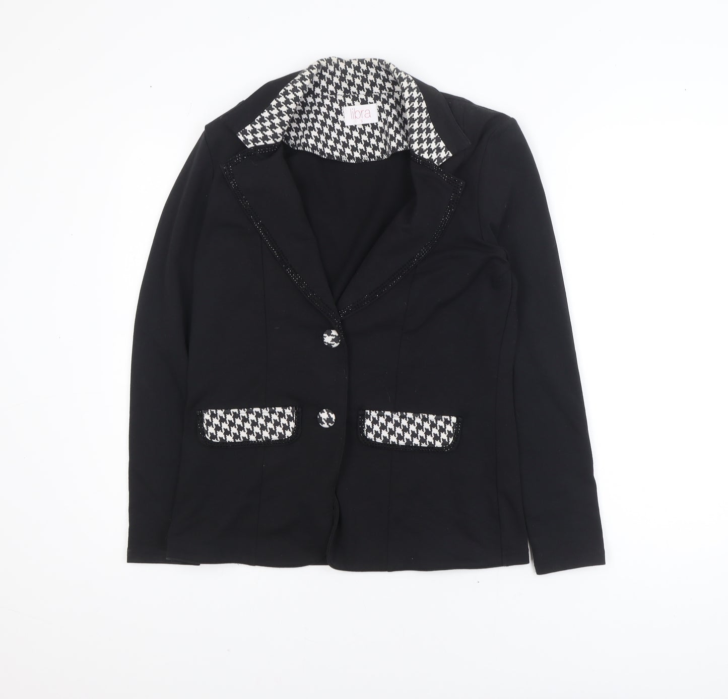Libra Women's Black Houndstooth Trim Two-Button Blazer Size S