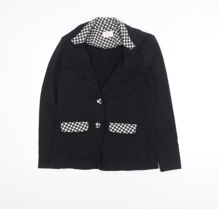 Libra Women's Black Houndstooth Trim Two-Button Blazer Size S