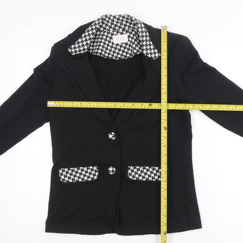 Libra Women's Black Houndstooth Trim Two-Button Blazer Size S