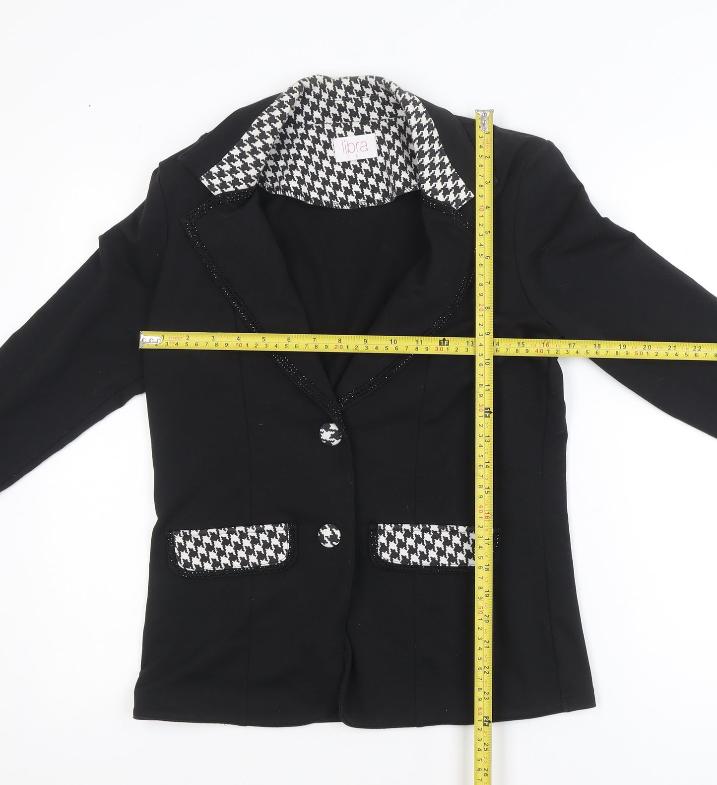 Libra Women's Black Houndstooth Trim Two-Button Blazer Size S