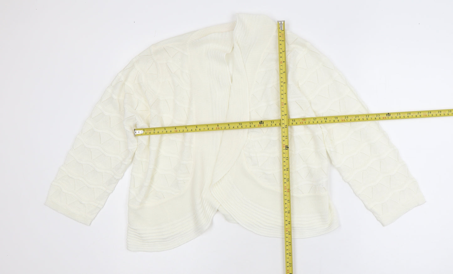 Julipa Women’s Ivory Plus Size 16/18 Open-Knit Cardigan