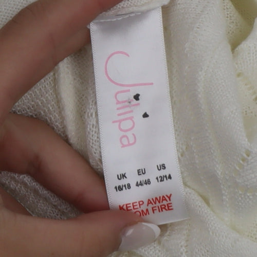 Julipa Women’s Ivory Plus Size 16/18 Open-Knit Cardigan