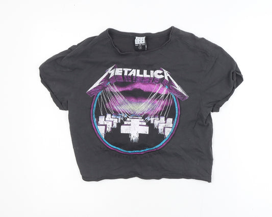 Amplified Women’s Black Cropped Metallica T-Shirt Size S Rock Graphic