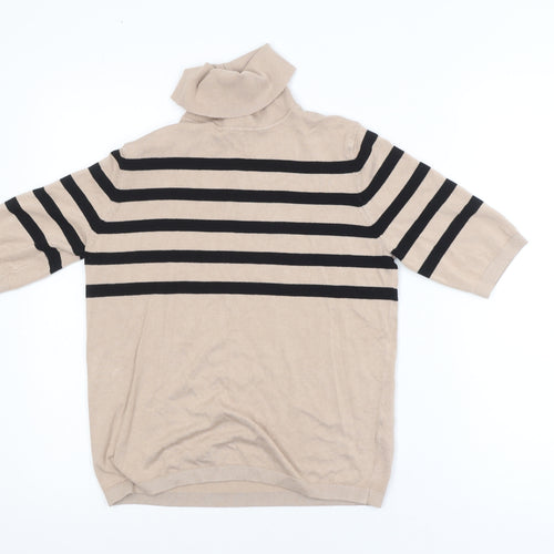 Dunnes Women Beige Striped Roll Neck Short Sleeve Jumper Size M