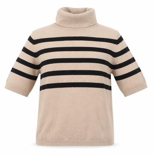 Dunnes Women Beige Striped Roll Neck Short Sleeve Jumper Size M
