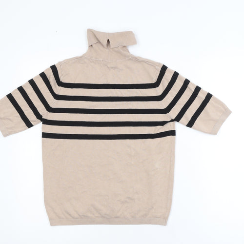 Dunnes Women Beige Striped Roll Neck Short Sleeve Jumper Size M