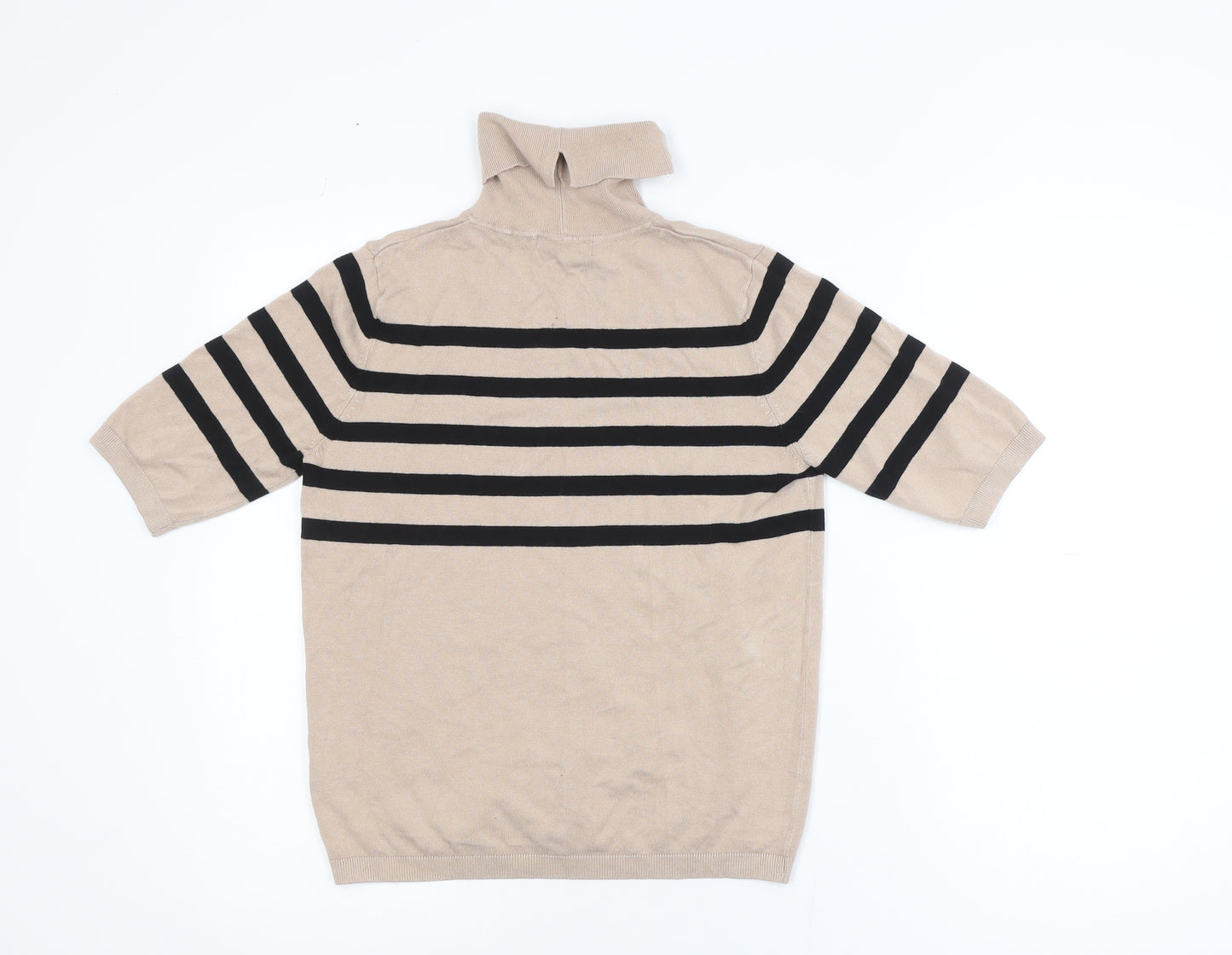 Dunnes Women Beige Striped Roll Neck Short Sleeve Jumper Size M