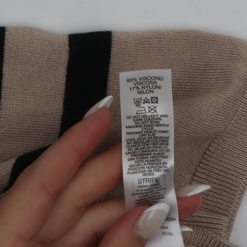 Dunnes Women Beige Striped Roll Neck Short Sleeve Jumper Size M