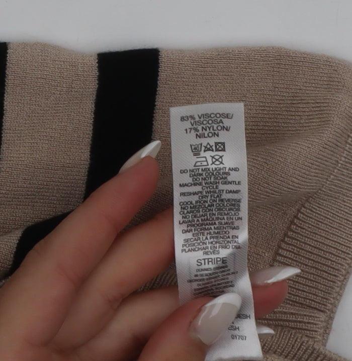 Dunnes Women Beige Striped Roll Neck Short Sleeve Jumper Size M
