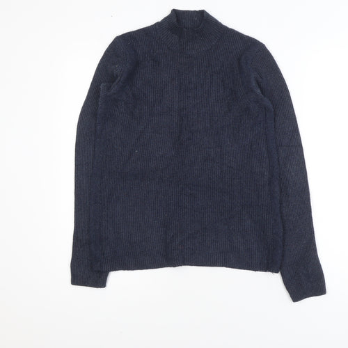 VILA Unisex Blue XS Ribbed Mock Neck Pullover Jumper