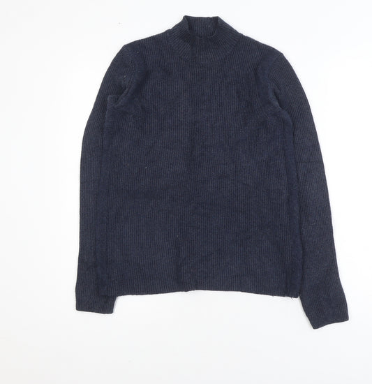 VILA Unisex Blue XS Ribbed Mock Neck Pullover Jumper